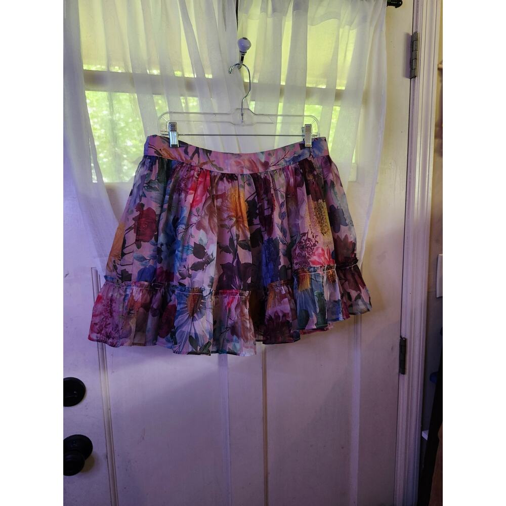 Mi Ami Francesca's Sheer Lined Floral Poufy Full Ruffled Miniskirt